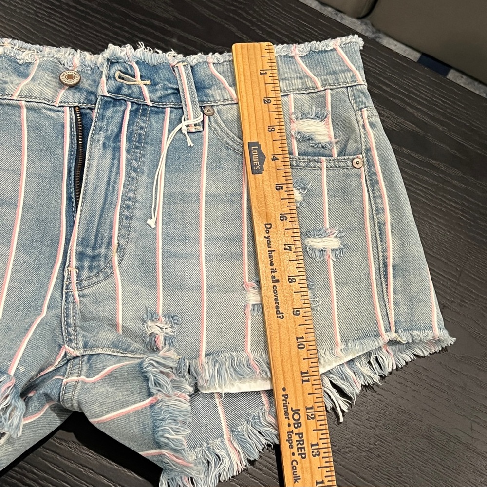 KanCan High Rise Stylish Blue Distressed Denim Shorts - Picture 3 of 10